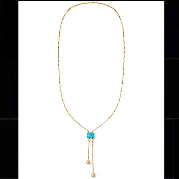 Alfani Gold-Tone Turquoise Stone Lariat Necklace - Picture 5 of 5